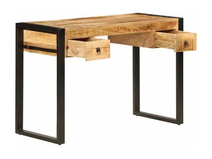 Bureau 2 tiroirs manguier massif clair et métal noir Stracco