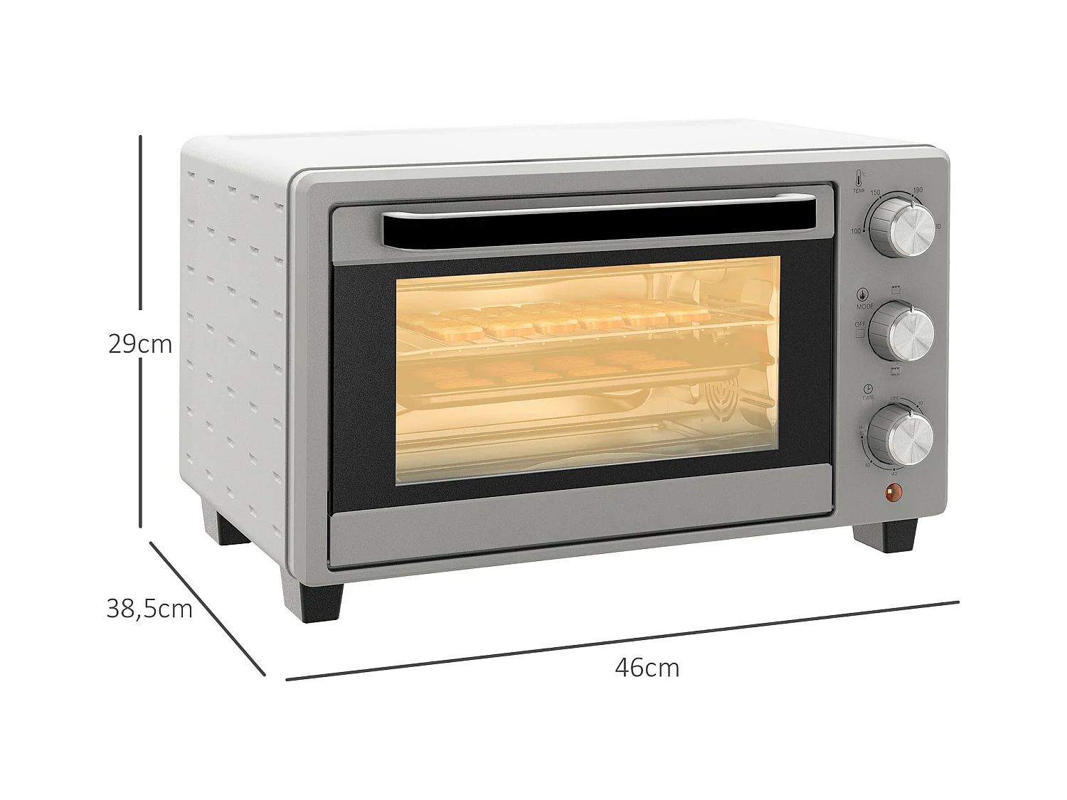 Horno de sobremesa Alec Homcom 1400W 21L 3 modos + temporizador gris 46 cm