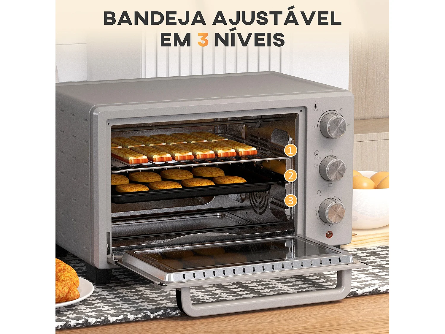 Horno de sobremesa Alec Homcom 1400W 21L 3 modos + temporizador gris 46 cm