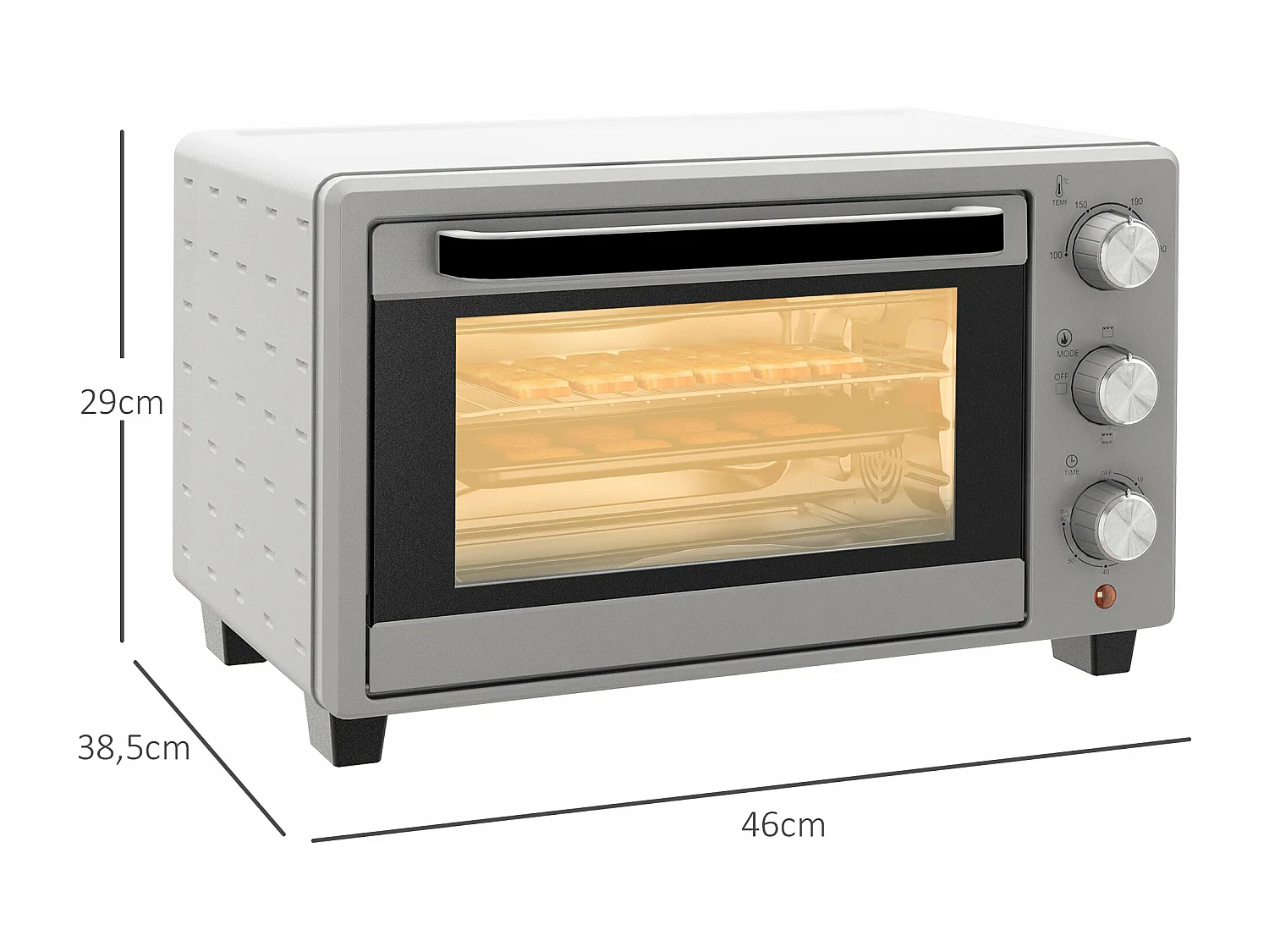 Horno de sobremesa Alec Homcom 1400W 21L 3 modos + temporizador gris 46 cm