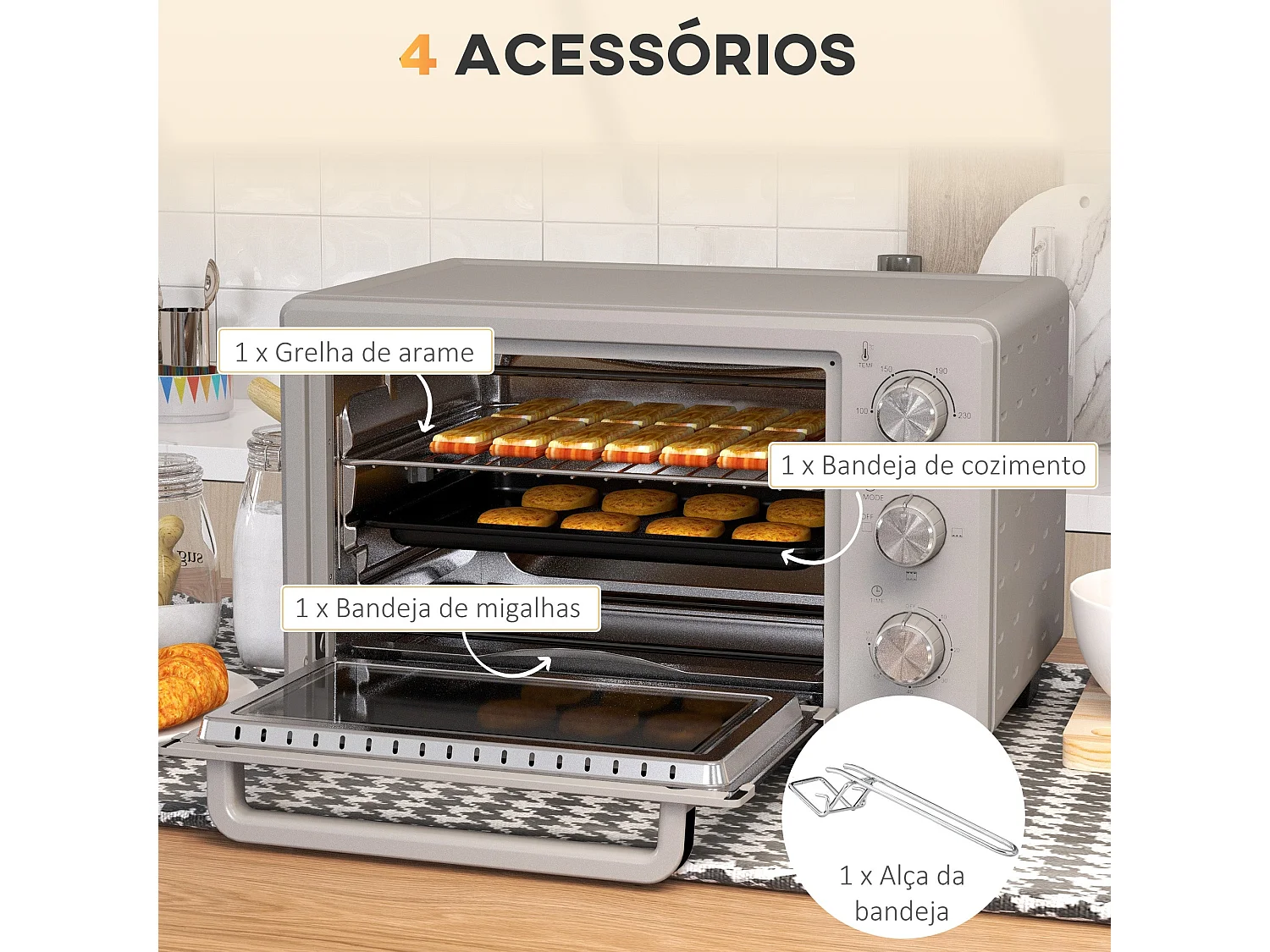 Horno de sobremesa Alec Homcom 1400W 21L 3 modos + temporizador gris 46 cm