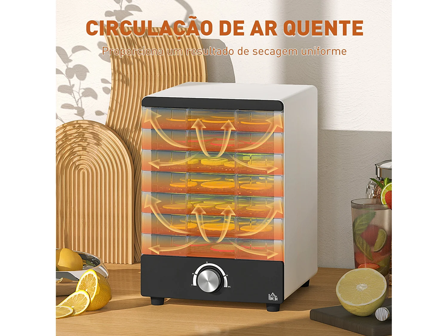 Desidratador de Alimentos 350W com 7 Bandejas e Temperatura Ajustável