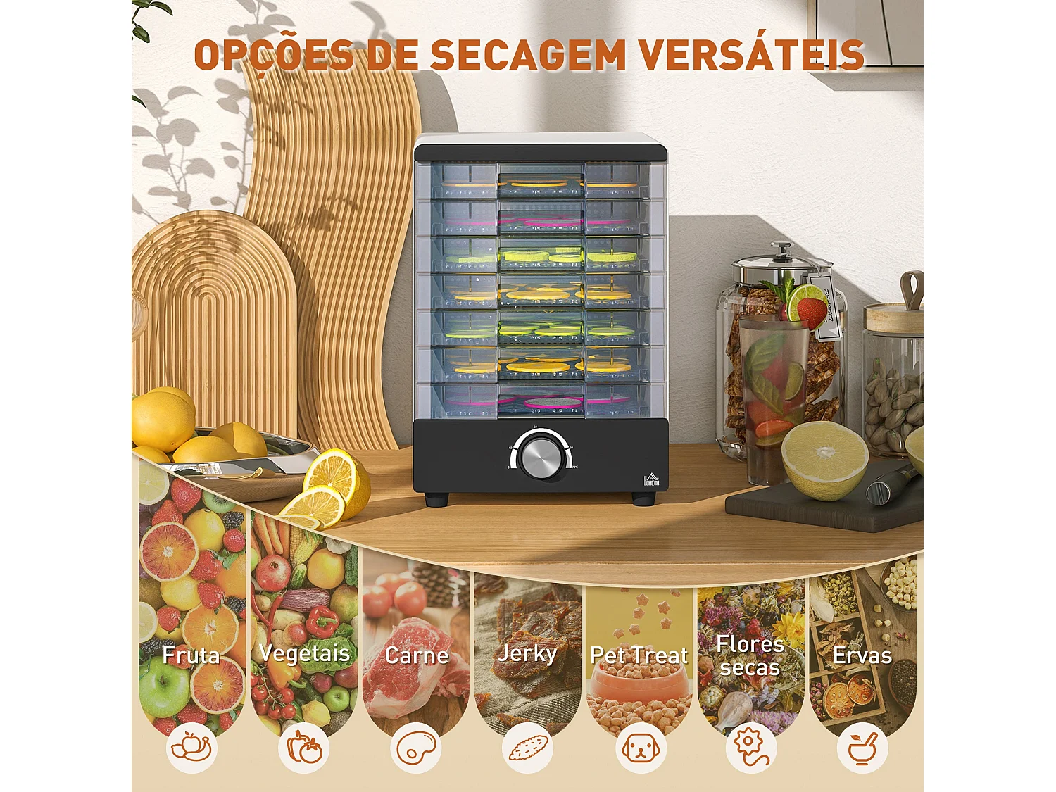 Desidratador de Alimentos 350W com 7 Bandejas e Temperatura Ajustável