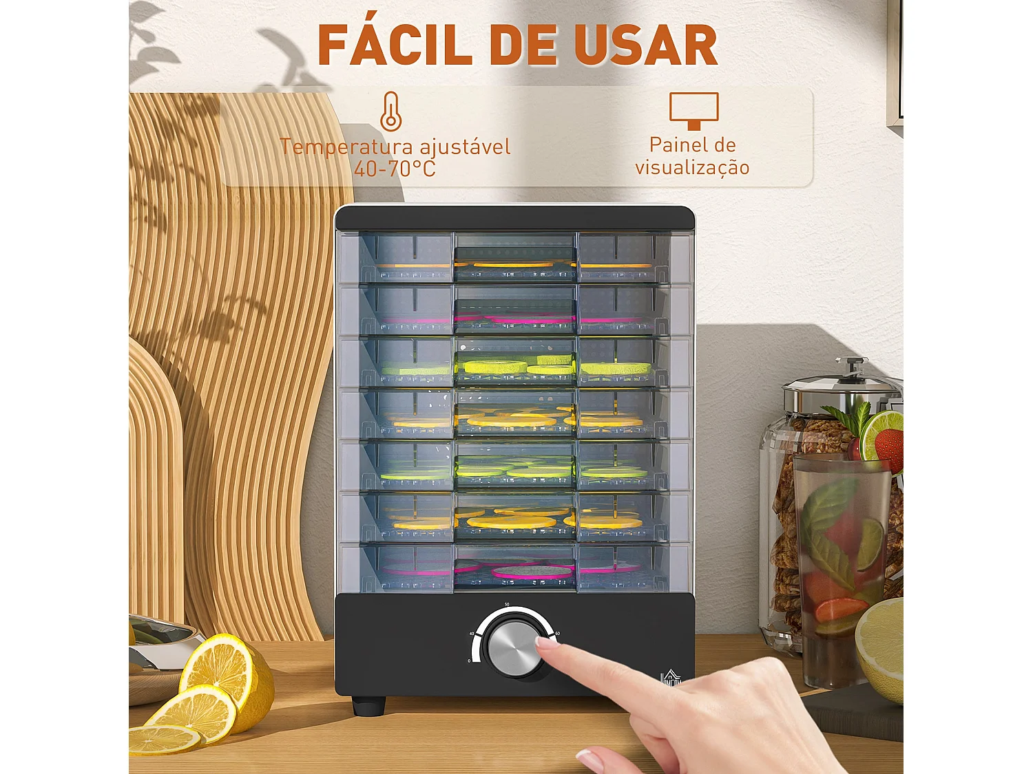 Desidratador de Alimentos 350W com 7 Bandejas e Temperatura Ajustável