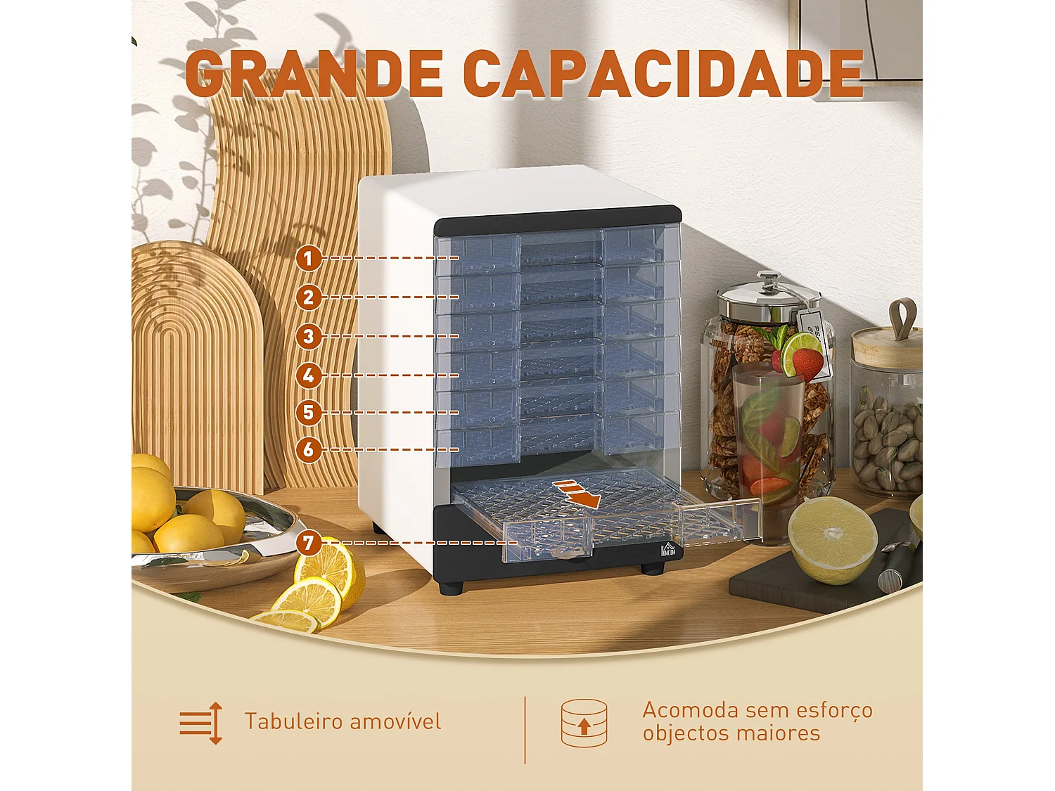 Desidratador de Alimentos 350W com 7 Bandejas e Temperatura Ajustável