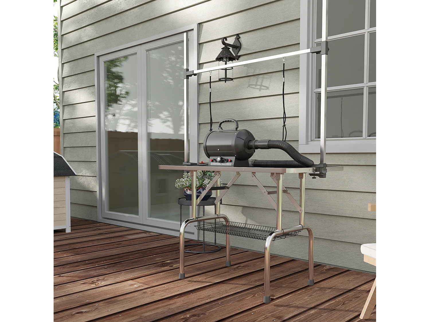 Mesa de Tosquia Dobrável para Cães com Prateleira de Armazenamento e Altura Ajustável - PawHut