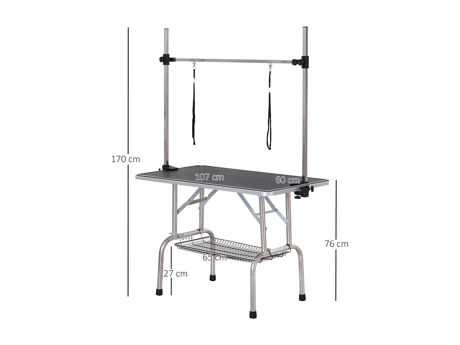 Mesa de Tosquia Dobrável para Cães com Prateleira de Armazenamento e Altura Ajustável - PawHut