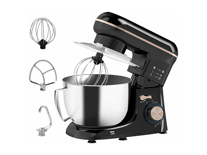 Amasadora Homcom 1300W 6 velocidades 4,5L acero inox negro