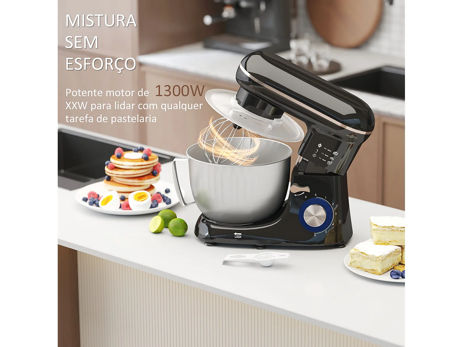 Amasadora Homcom 1300W 6 velocidades 4,5L acero inox negro