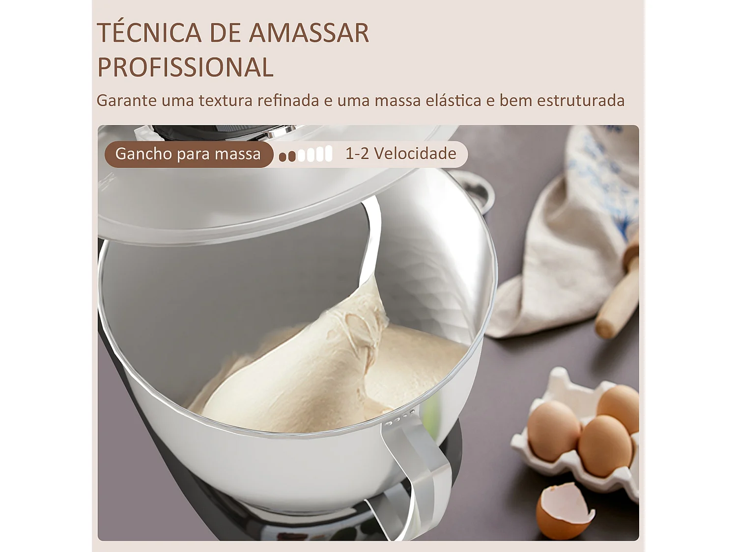 Amasadora Homcom 1300W 6 velocidades 4,5L acero inox negro