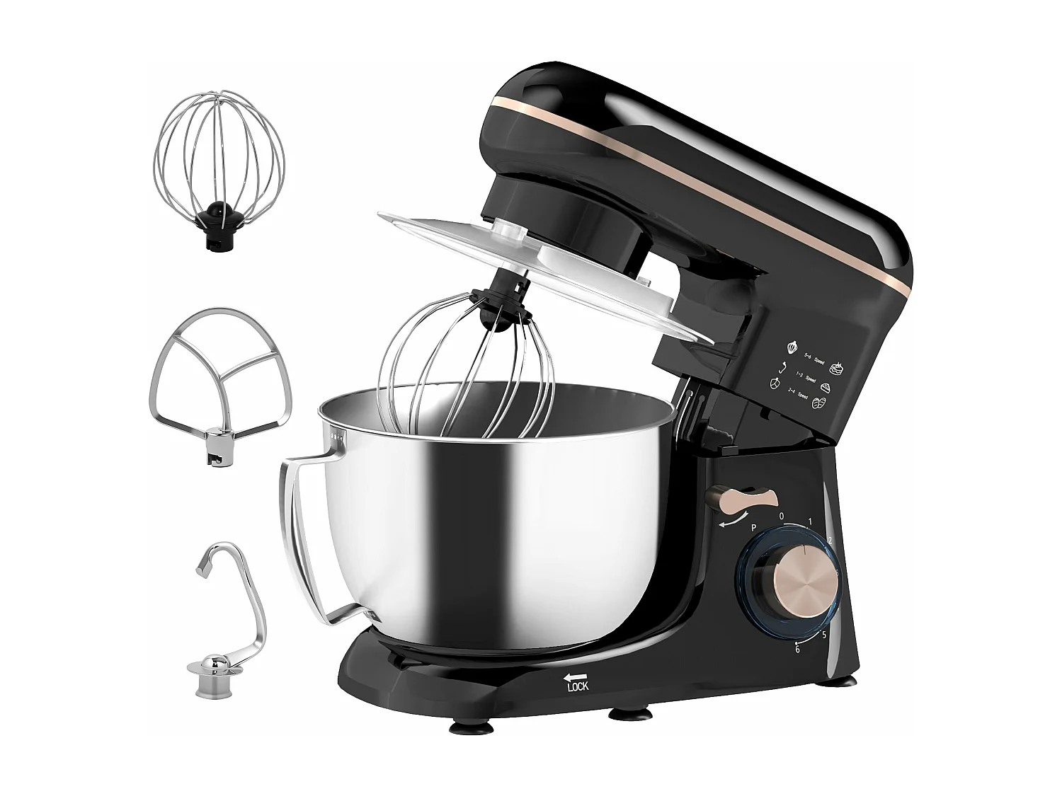 Amasadora Homcom 1300W 6 velocidades 4,5L acero inox negro