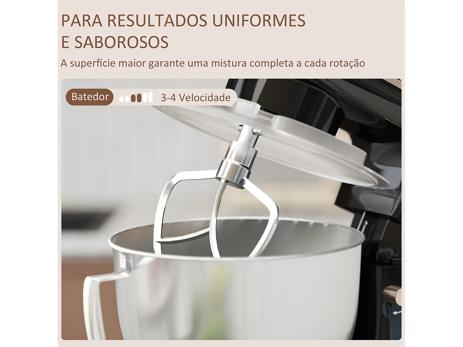 Amasadora Homcom 1300W 6 velocidades 4,5L acero inox negro