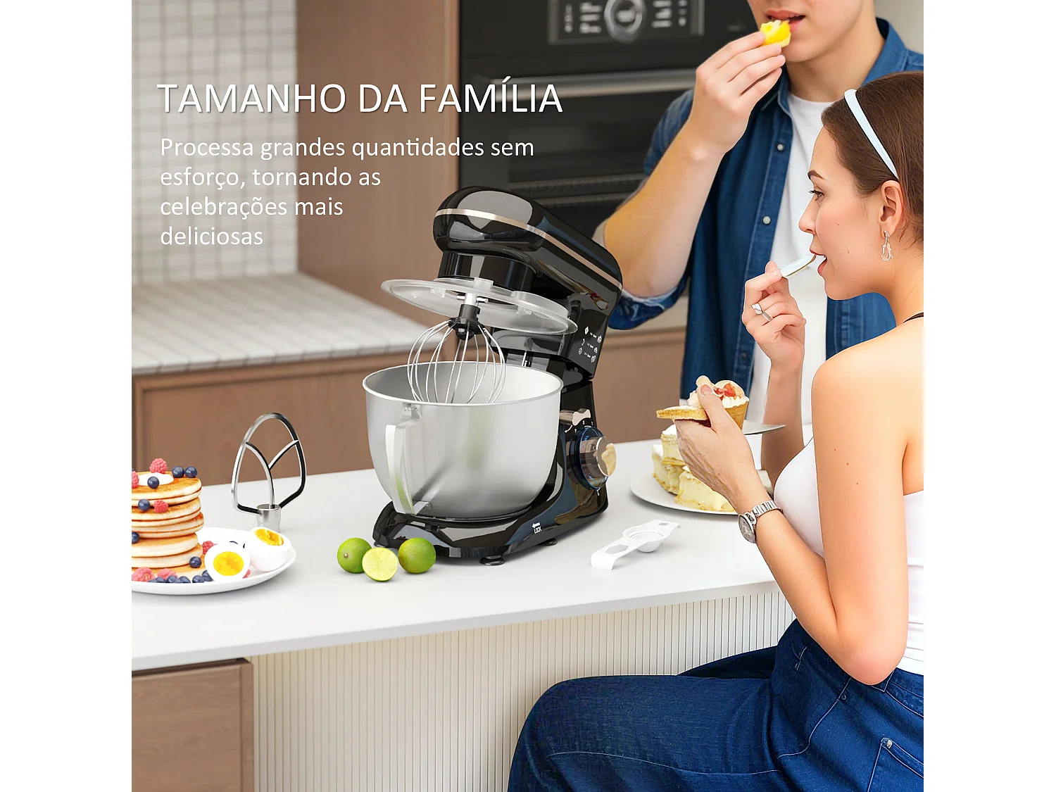 Amasadora Homcom 1300W 6 velocidades 4,5L acero inox negro
