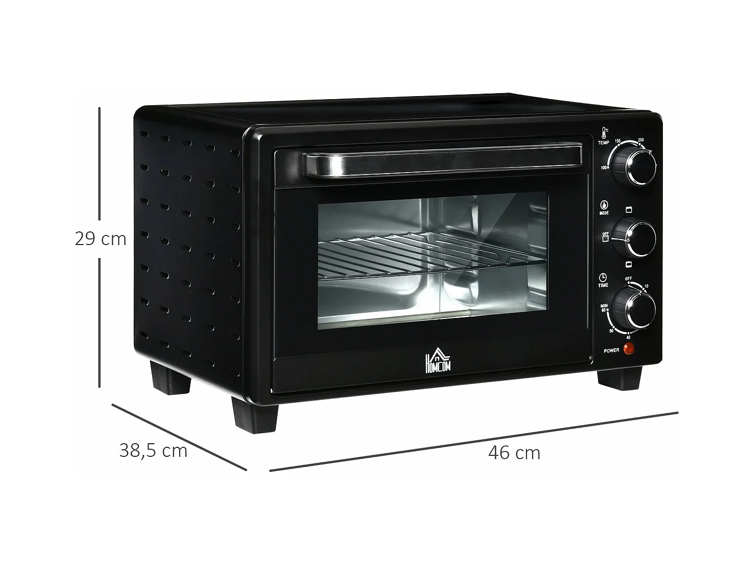 Horno de sobremesa Alec Homcom 1400W 21L 3 modos + temporizador negro 46 cm