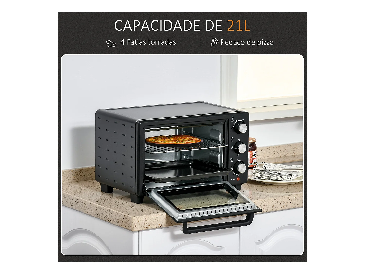 Horno de sobremesa Alec Homcom 1400W 21L 3 modos + temporizador negro 46 cm