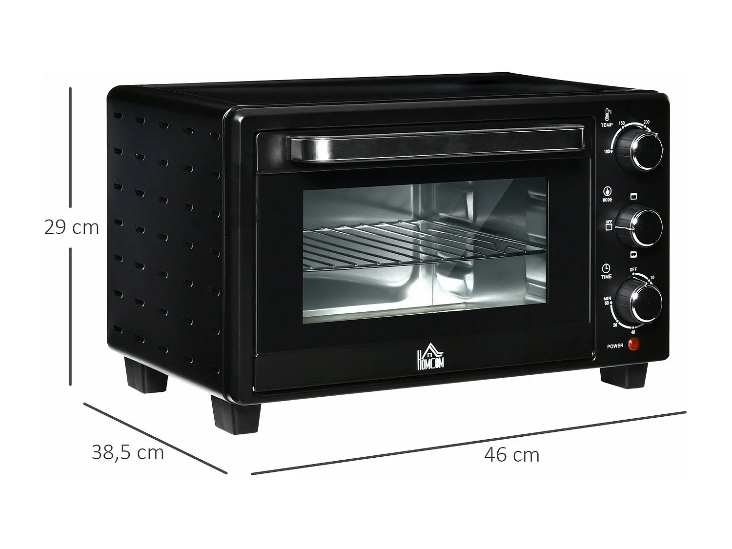 Horno de sobremesa Alec Homcom 1400W 21L 3 modos + temporizador negro 46 cm