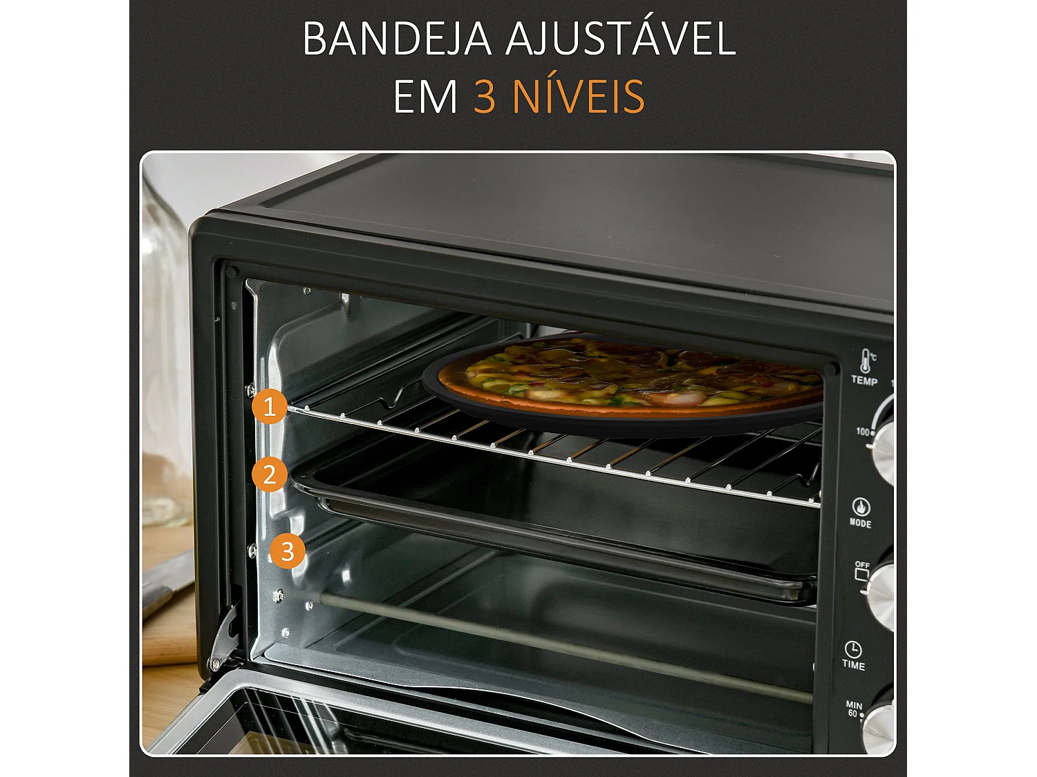 Horno de sobremesa Alec Homcom 1400W 21L 3 modos + temporizador negro 46 cm