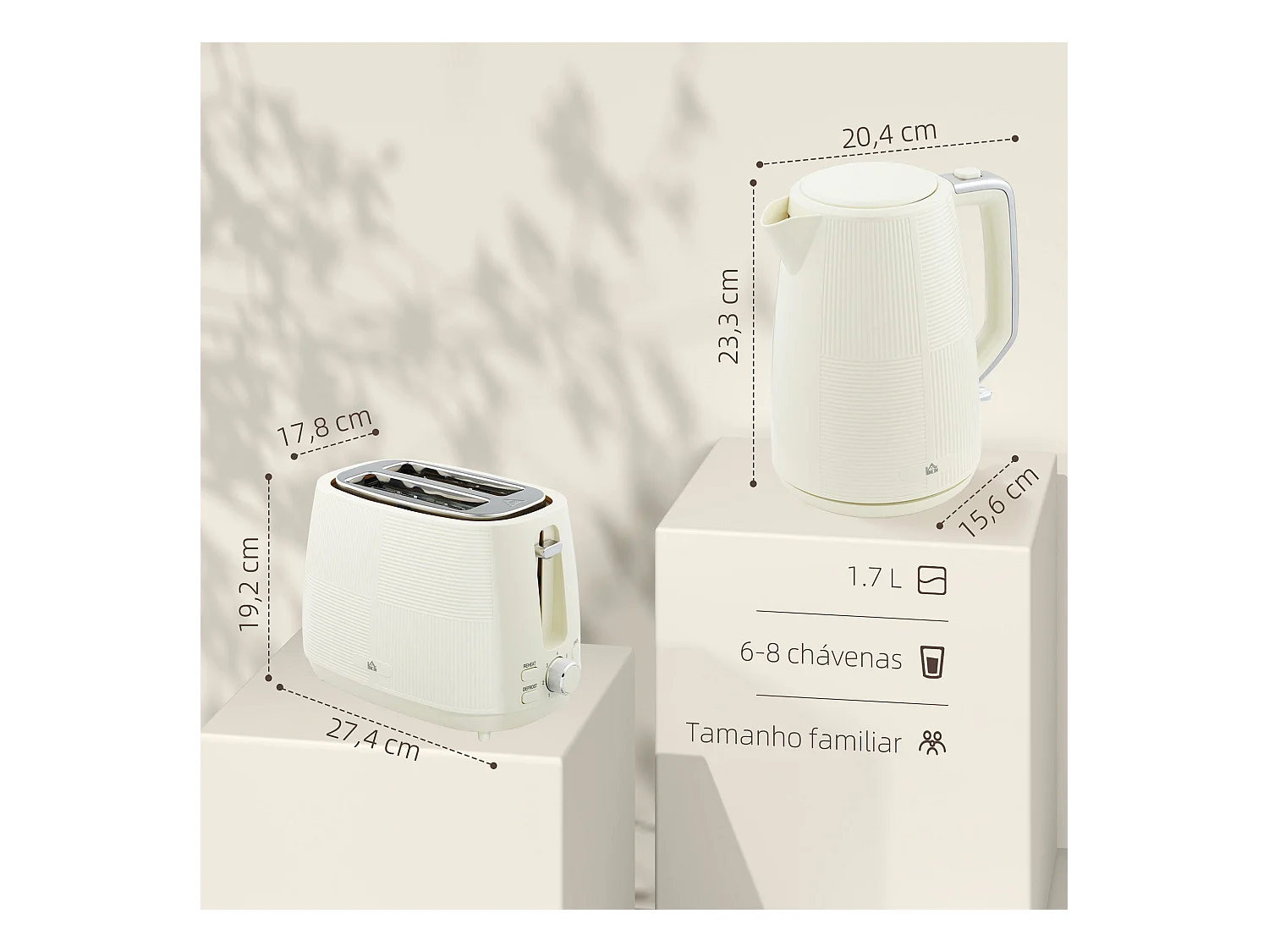 Set hervidor + tostador Homcom 2200W 1,7L 2 rebanadas crema
