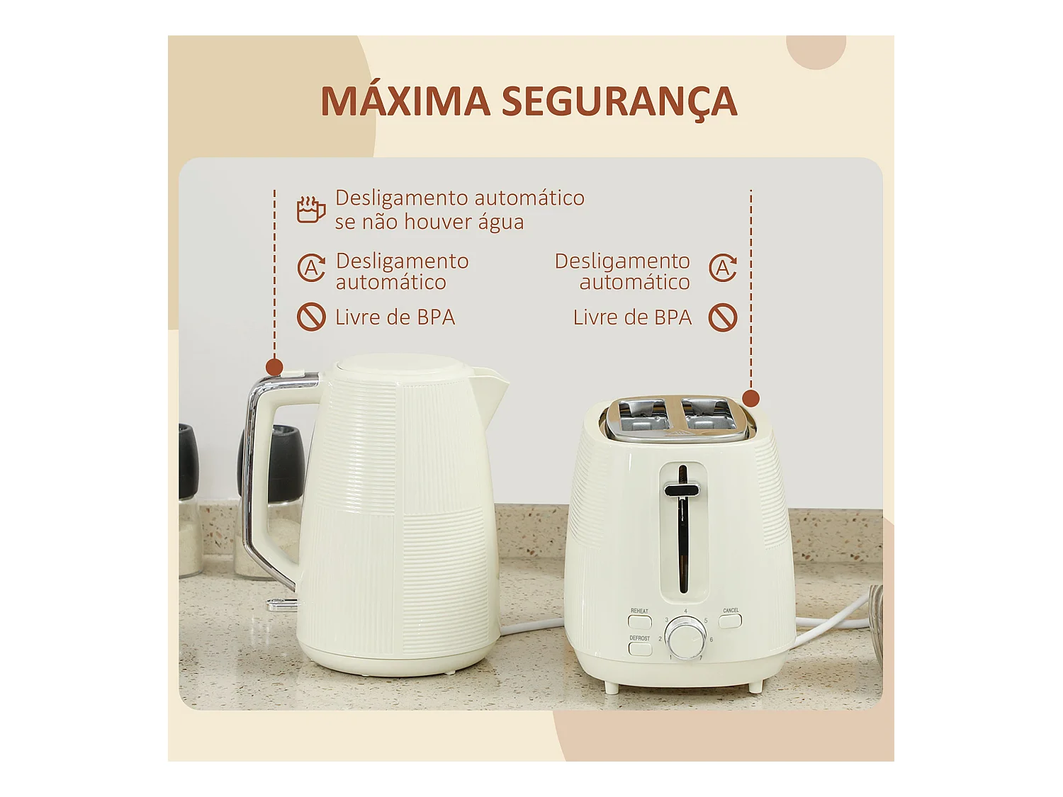 Set hervidor + tostador Homcom 2200W 1,7L 2 rebanadas crema