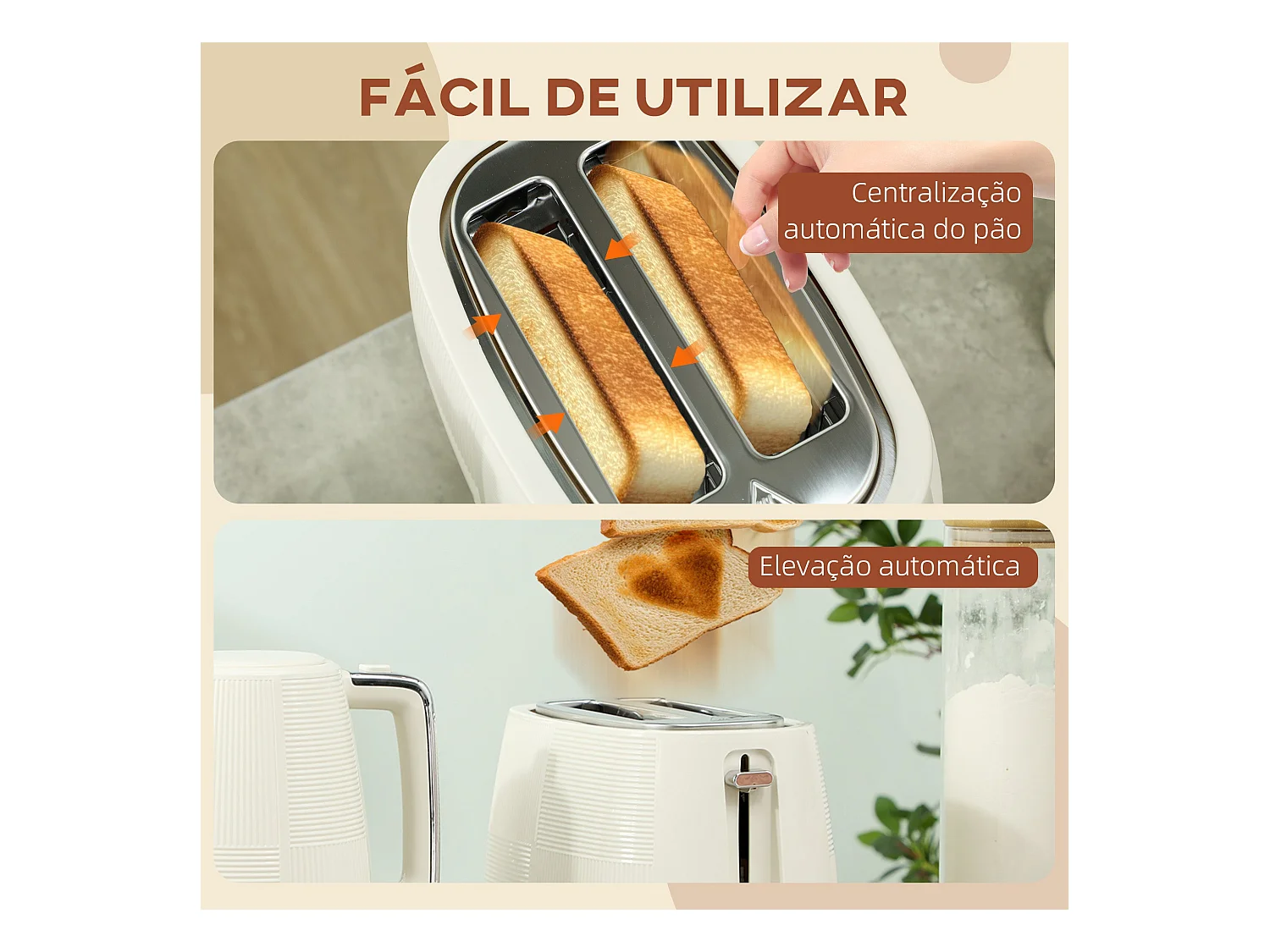 Set hervidor + tostador Homcom 2200W 1,7L 2 rebanadas crema