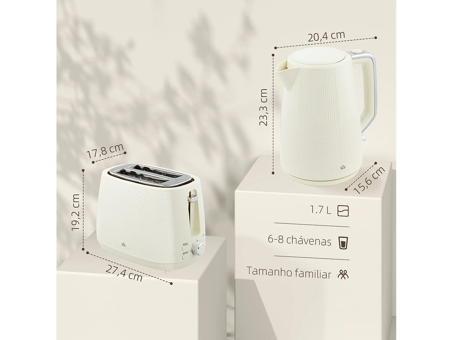 Set hervidor + tostador Homcom 2200W 1,7L 2 rebanadas crema