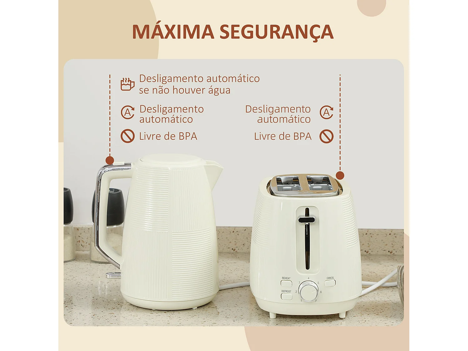 Set hervidor + tostador Homcom 2200W 1,7L 2 rebanadas crema