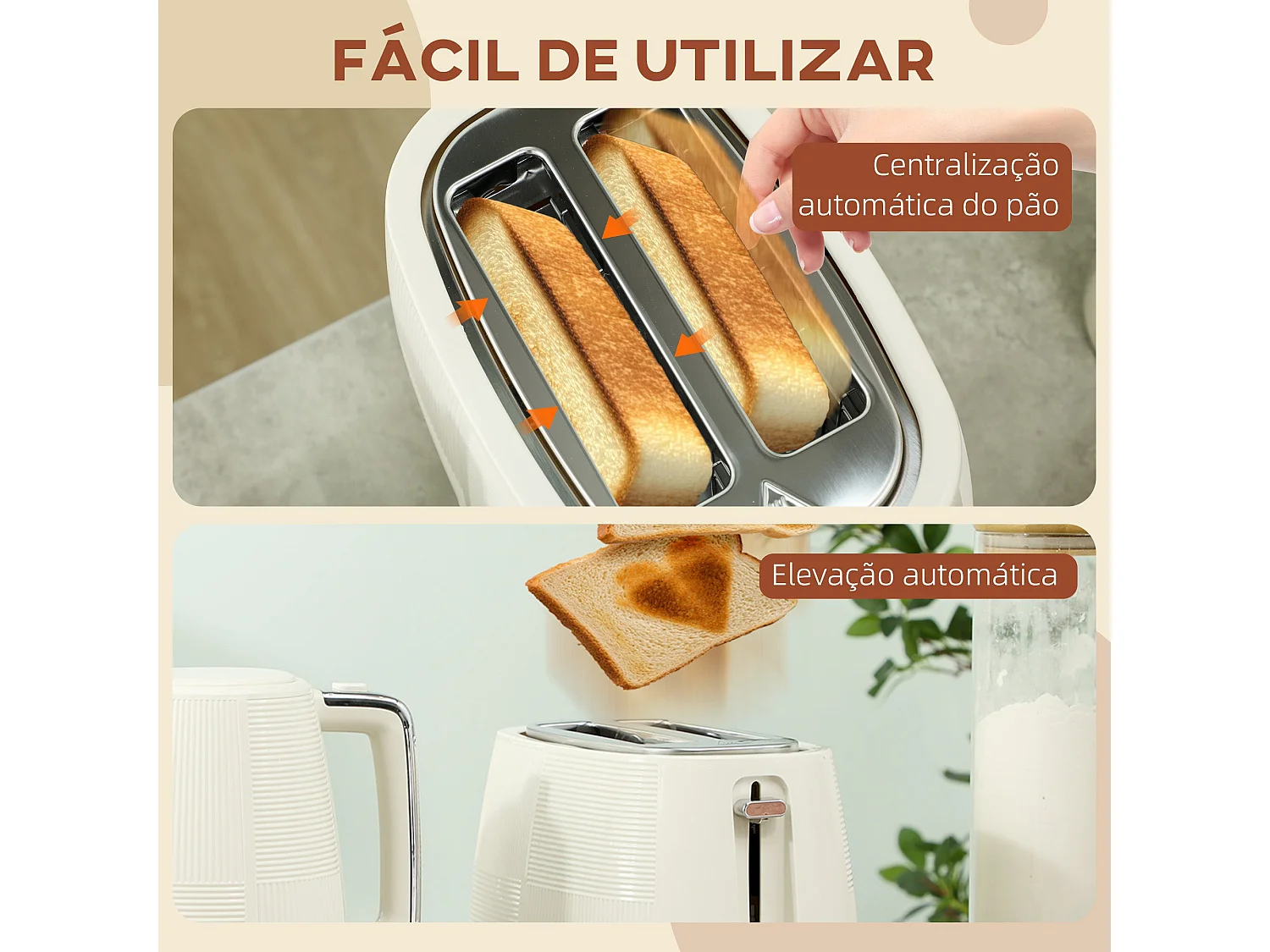 Set hervidor + tostador Homcom 2200W 1,7L 2 rebanadas crema