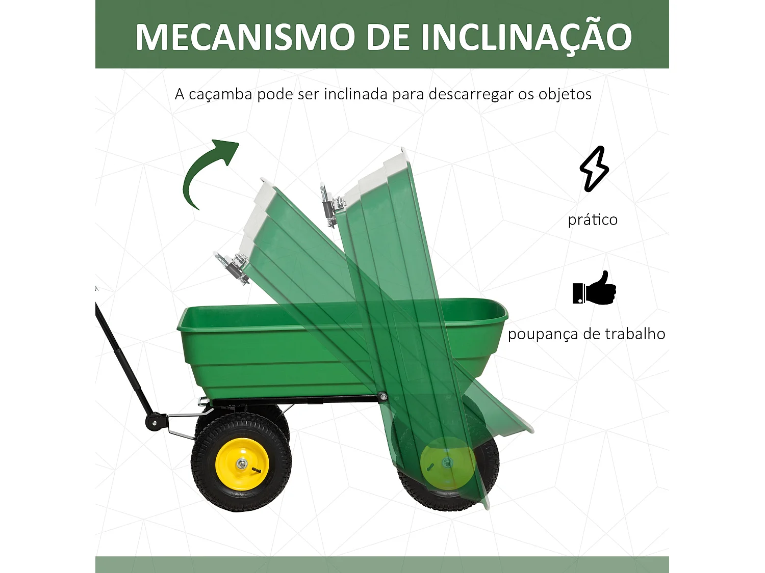 Carrinho de Jardim Inclinável 125L com Guiador Ajustável e Pneus Duráveis - Ideal para Jardinagem e Transporte de Cargas Pesadas