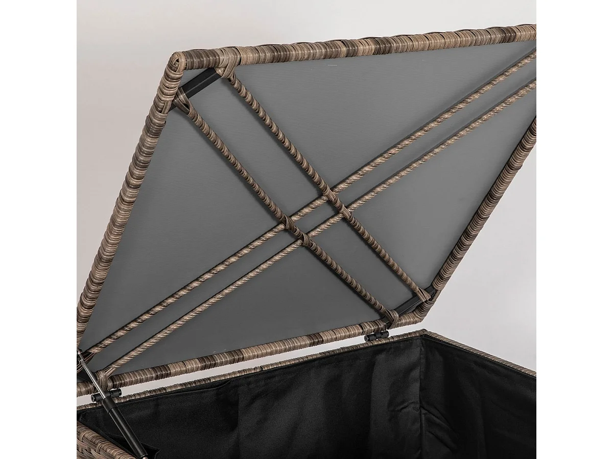 Baú de Armazenamento de Vime Sintético 75x75x70 cm para Exterior com Estrutura de Aço e Haste Hidráulica