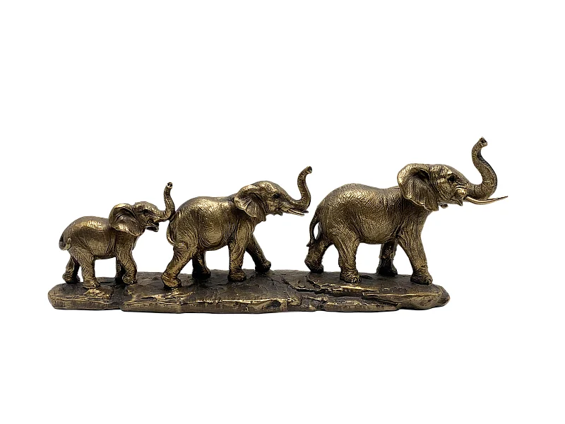 Statue éléphants doré vieilli 45.5x10x17cm