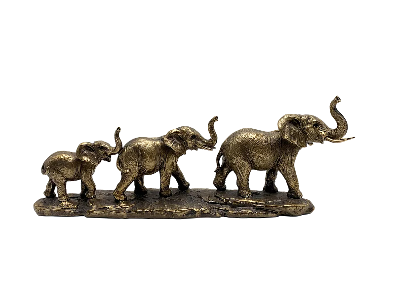 Statue éléphants doré vieilli 45.5x10x17cm