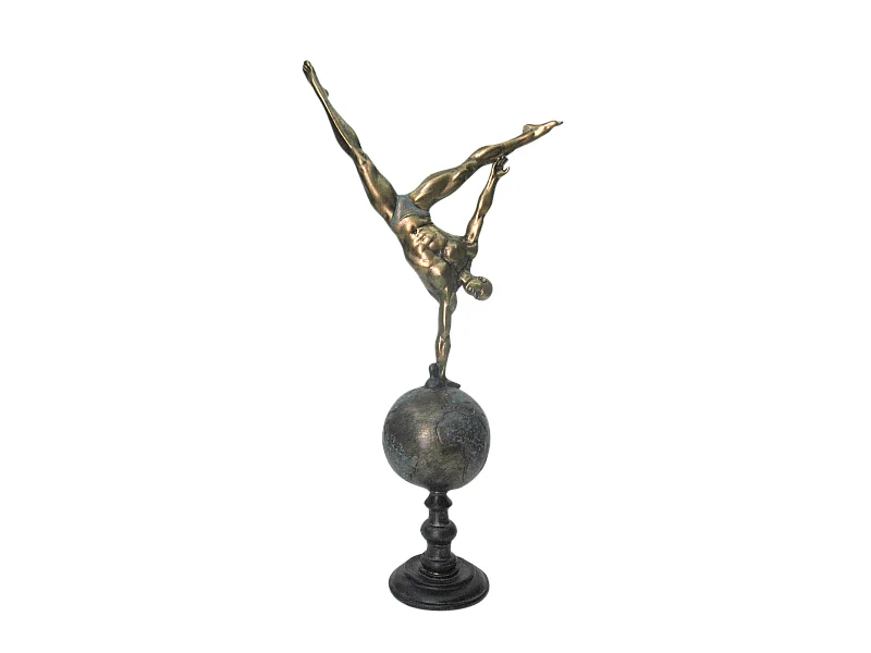 Statue gymnaste planète noir doré 24x11x51cm