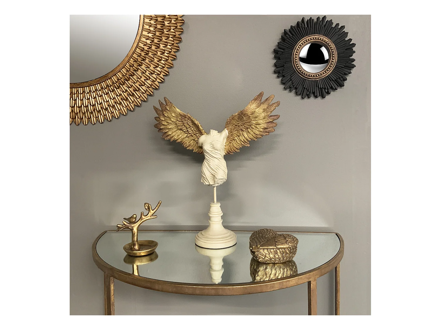 Statue femme ailée blanc et doré 41.5x14x45.5cm