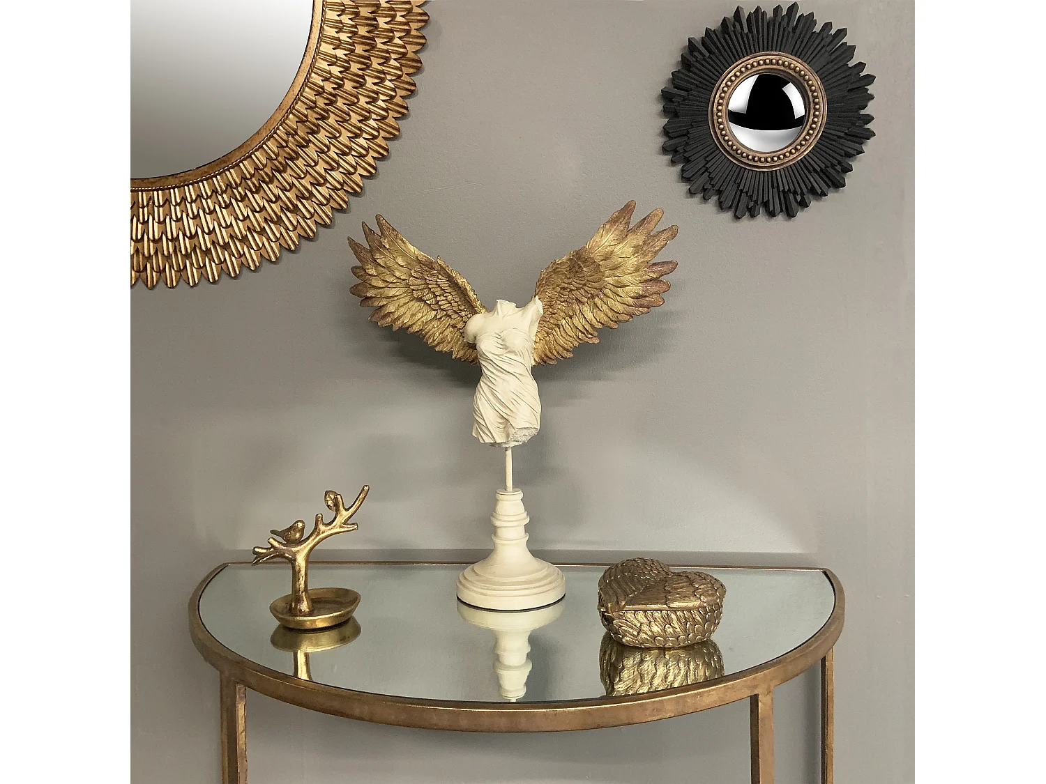 Statue femme ailée blanc et doré 41.5x14x45.5cm