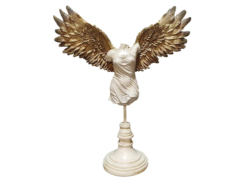 Statue femme ailée blanc et doré 41.5x14x45.5cm