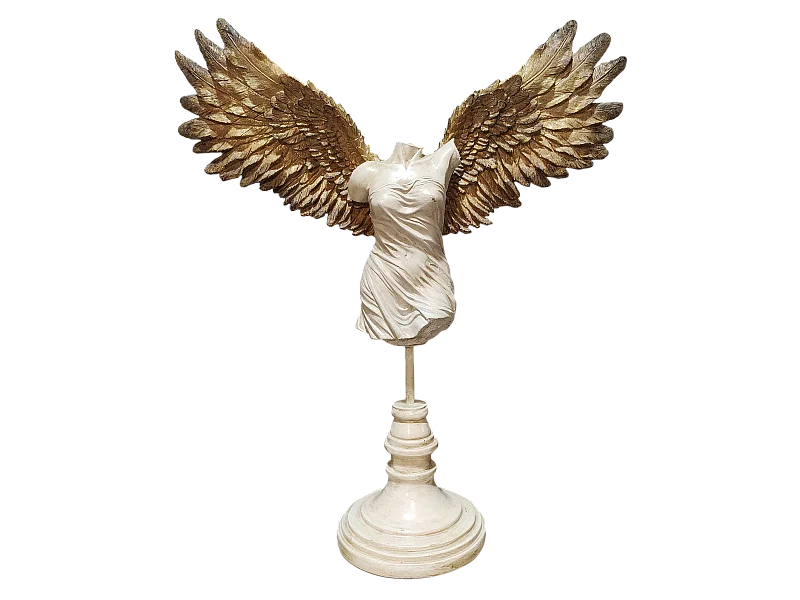 Statue femme ailée blanc et doré 41.5x14x45.5cm