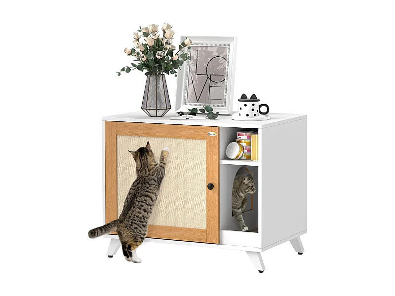 Móvel Multifuncional PawHut: Caixa de Areia para Gatos e Mesa Lateral Elegante