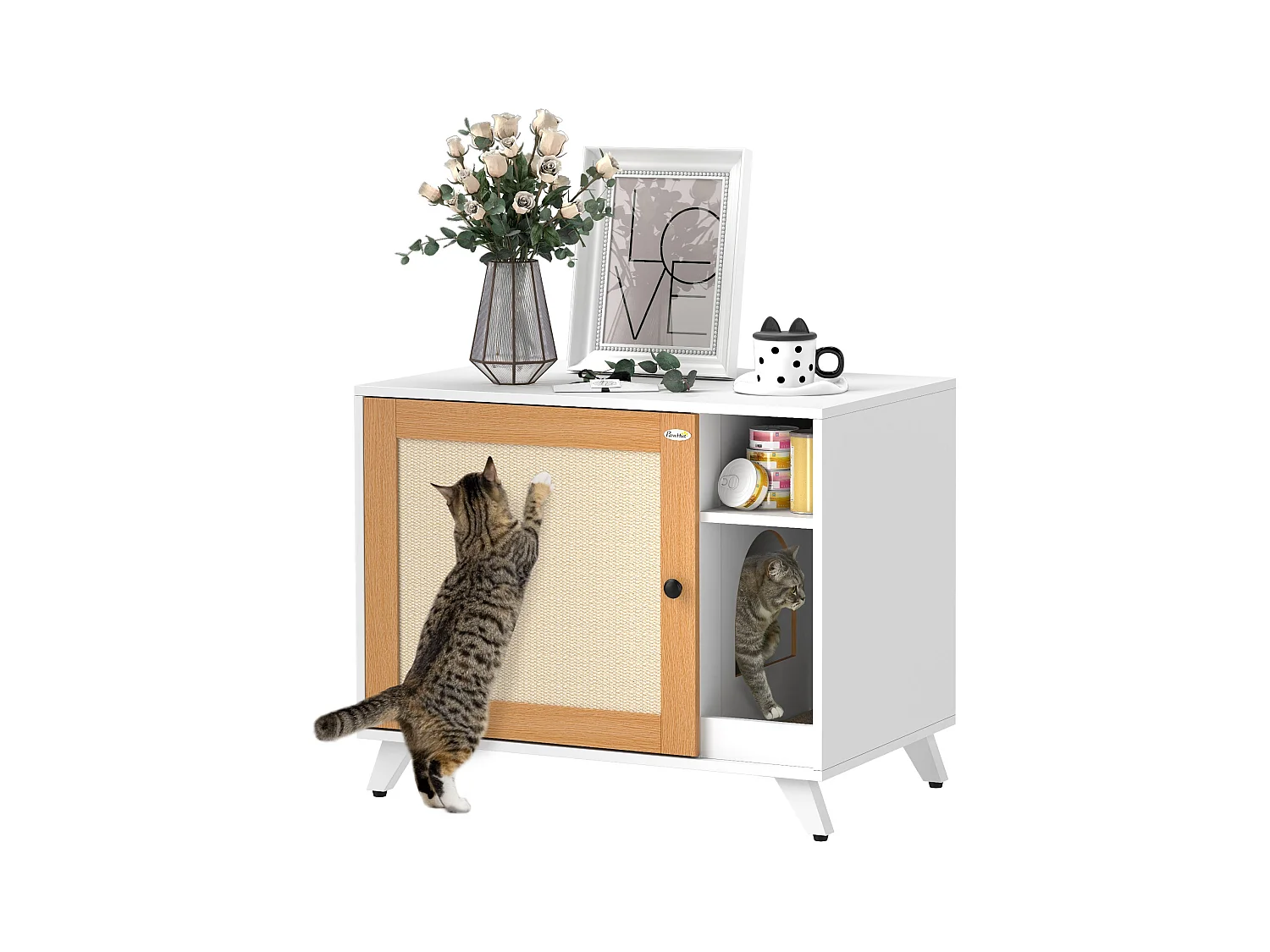 Móvel Multifuncional PawHut: Caixa de Areia para Gatos e Mesa Lateral Elegante