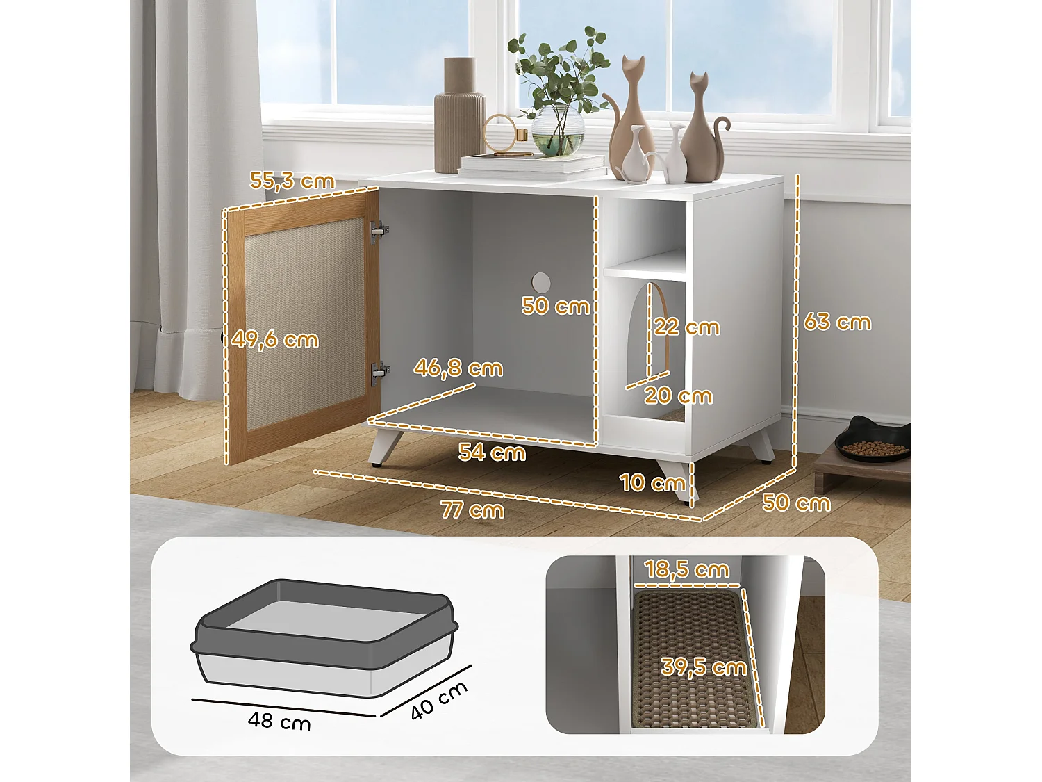 Móvel Multifuncional PawHut: Caixa de Areia para Gatos e Mesa Lateral Elegante