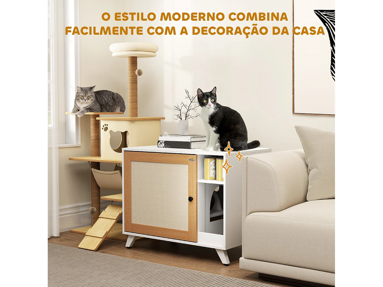 Móvel Multifuncional PawHut: Caixa de Areia para Gatos e Mesa Lateral Elegante