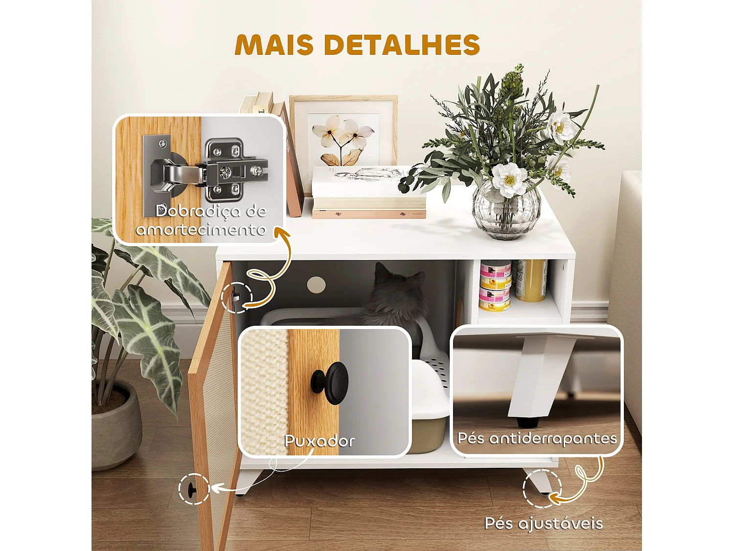 Móvel Multifuncional PawHut: Caixa de Areia para Gatos e Mesa Lateral Elegante