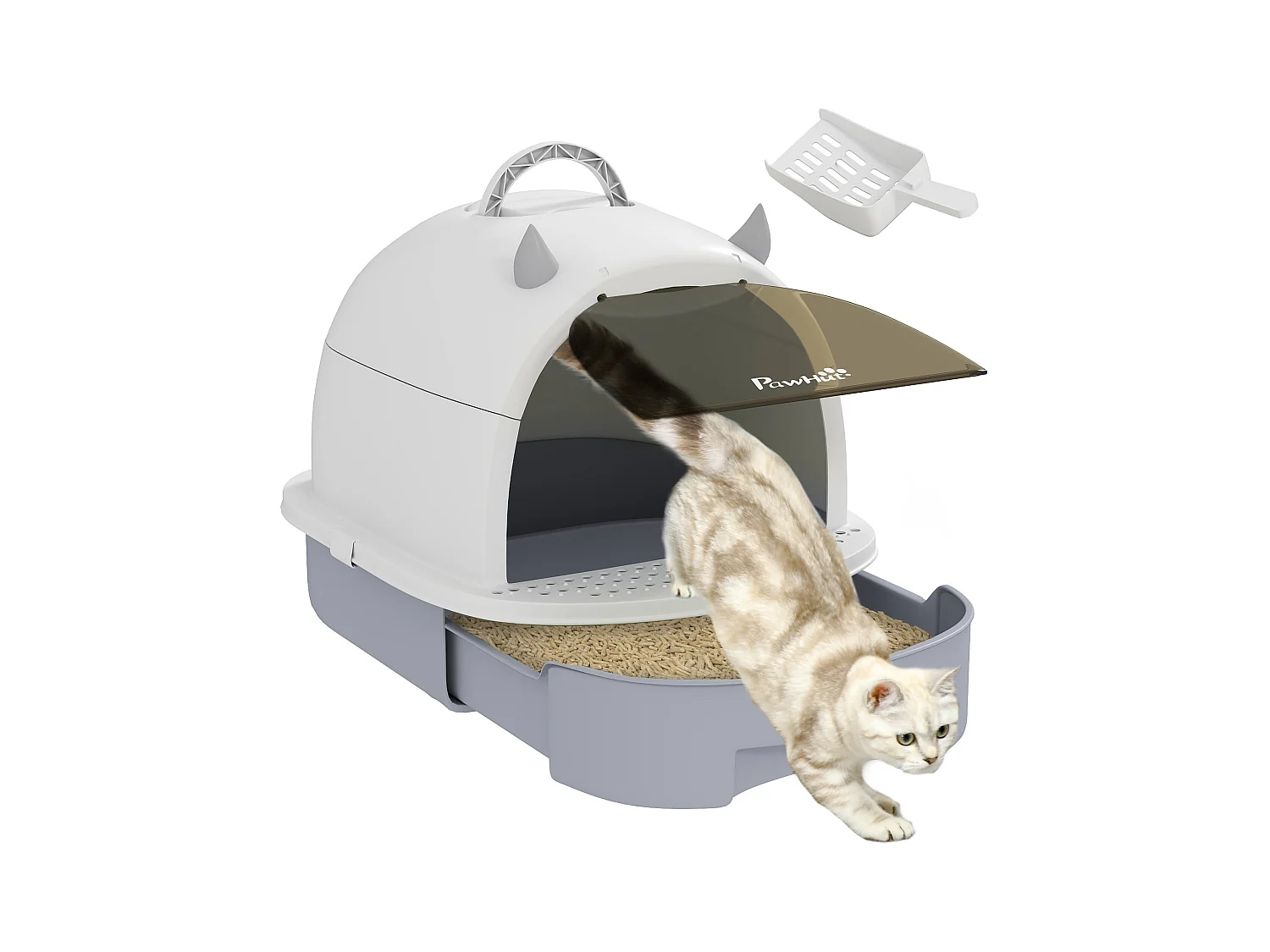 Caixa de Areia Fechada para Gatos PawHut com Tampa, Filtros e Pá - Conforto e Limpeza Garantidos