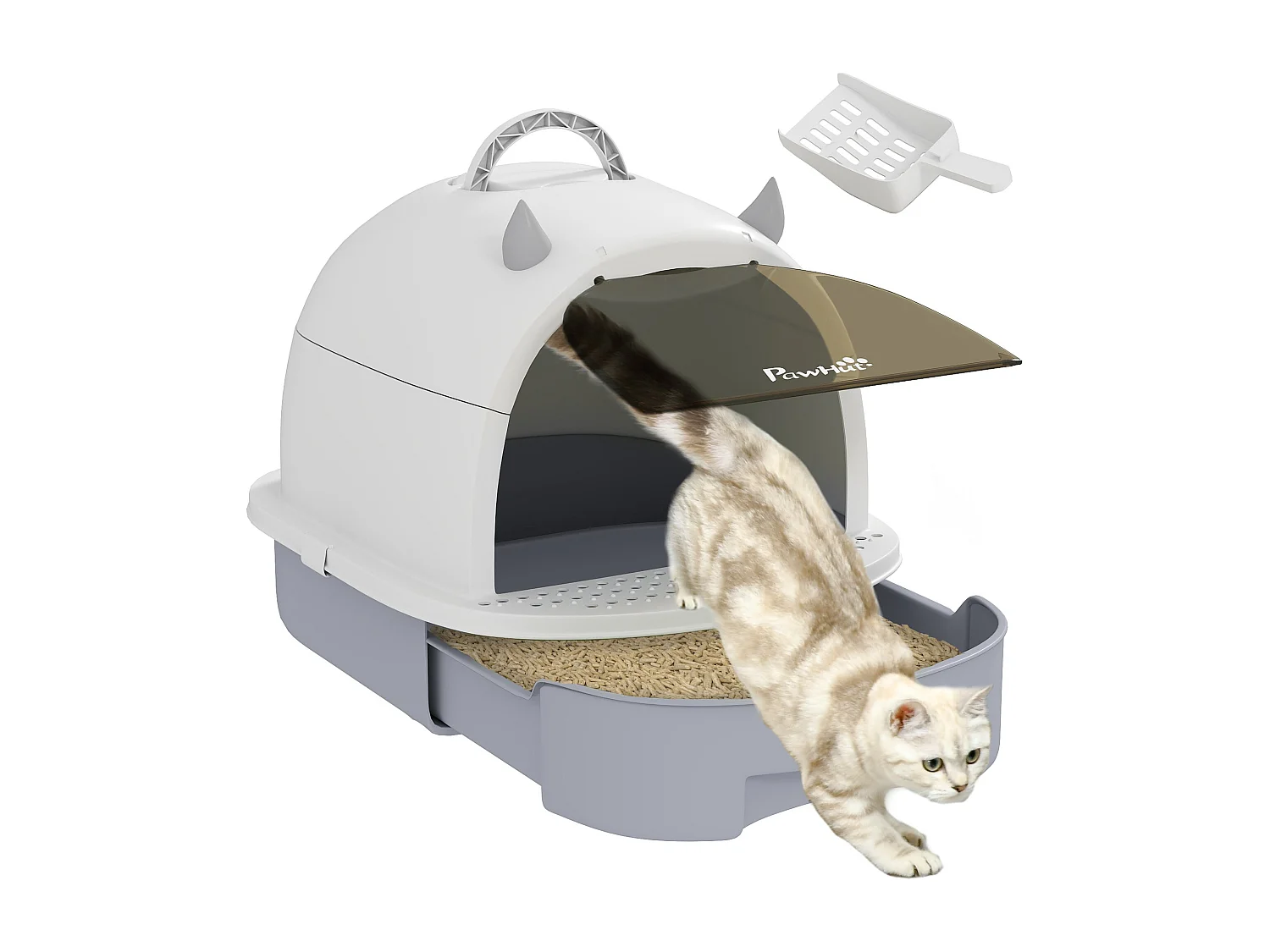 Caixa de Areia Fechada para Gatos PawHut com Tampa, Filtros e Pá - Conforto e Limpeza Garantidos