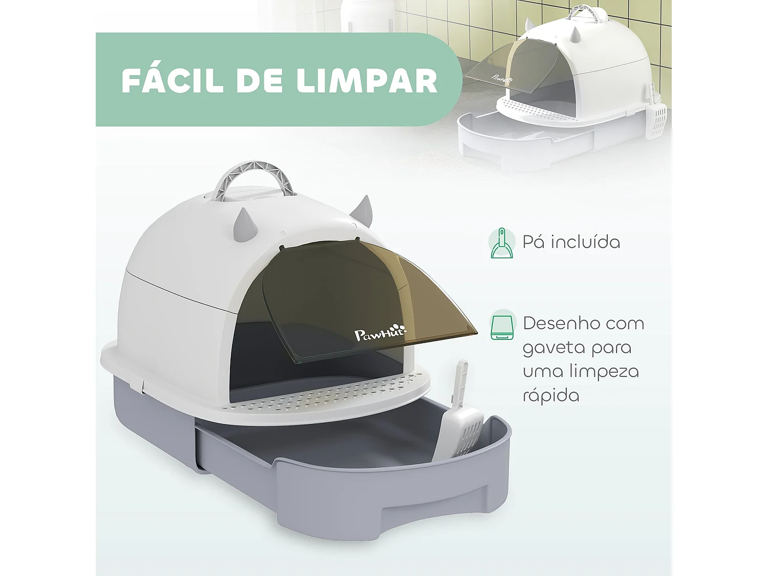 Caixa de Areia Fechada para Gatos PawHut com Tampa, Filtros e Pá - Conforto e Limpeza Garantidos