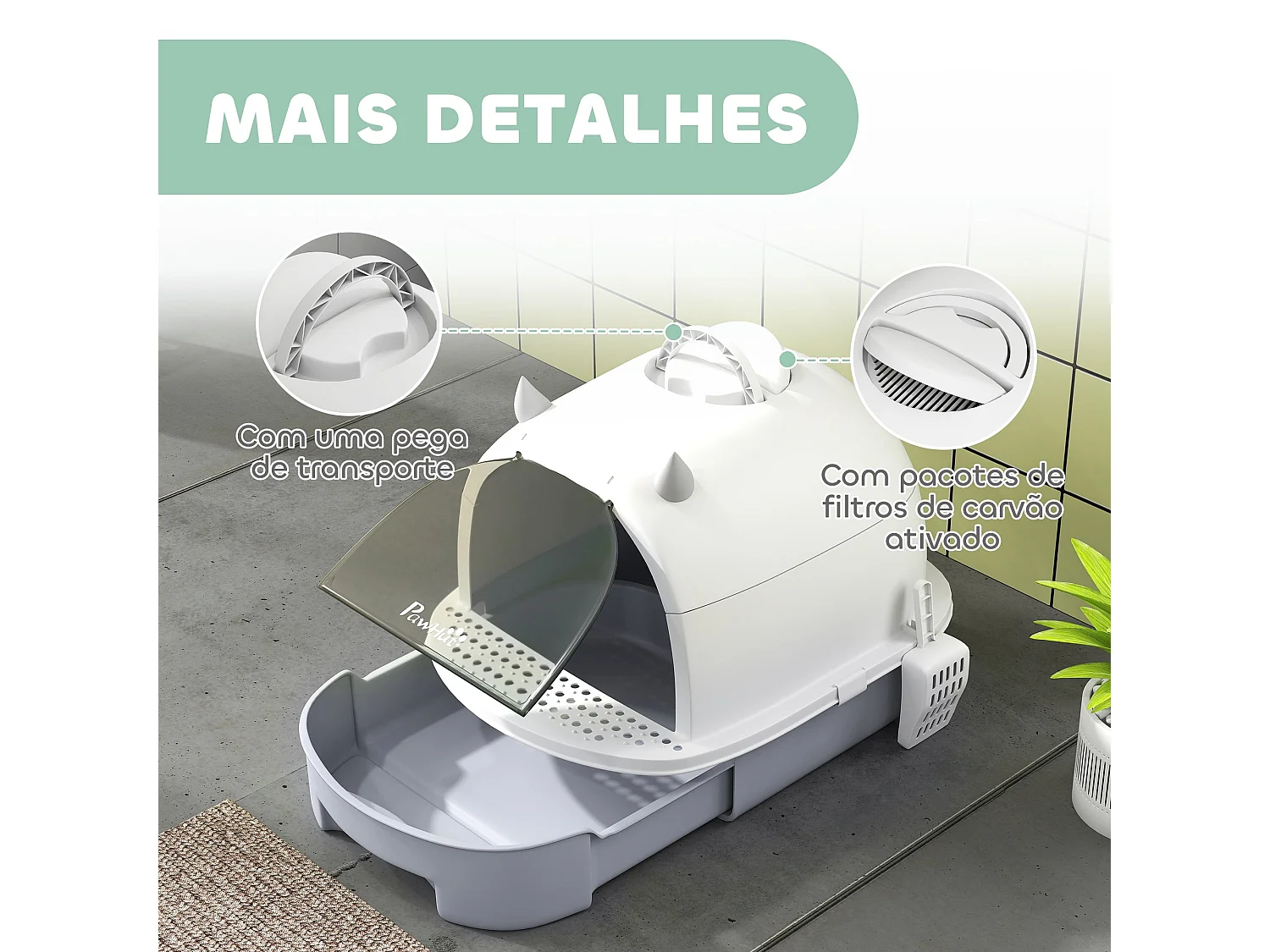 Caixa de Areia Fechada para Gatos PawHut com Tampa, Filtros e Pá - Conforto e Limpeza Garantidos