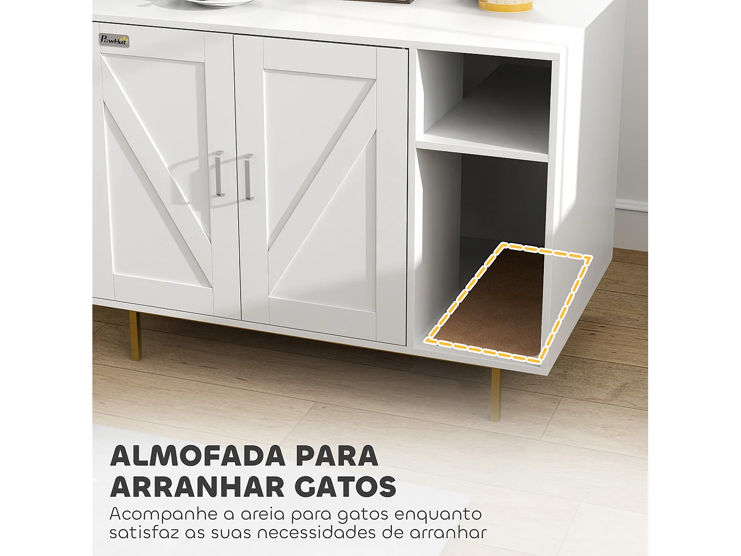 PawHut Móvel Caixa de Areia para Gatos com Mesa de Apoio e Compartimento de Arrumação - Branco 80x50x61 cm