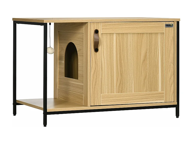 Caixa de Areia para Gatos PawHut: Móvel Multifuncional em Madeira com Brinquedo e Acesso Prático