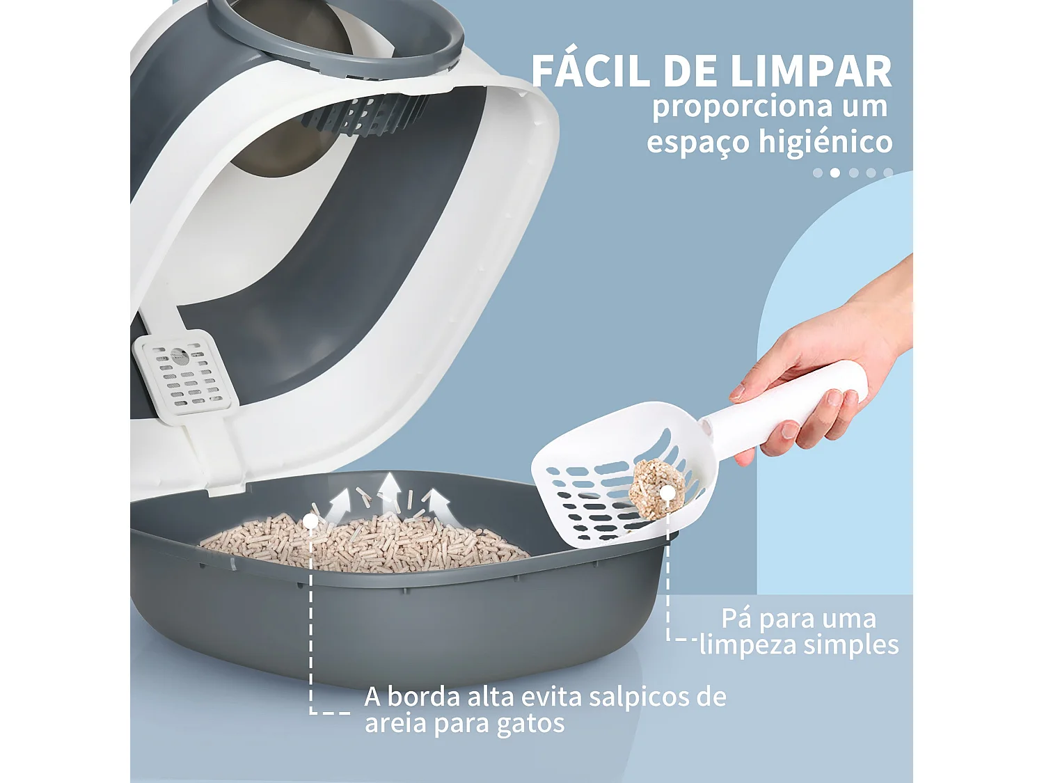 Caixa de Areia Dobrável PawHut para Gatos com Pá e Design Fechado - 52x41x38 cm em Branco e Cinza