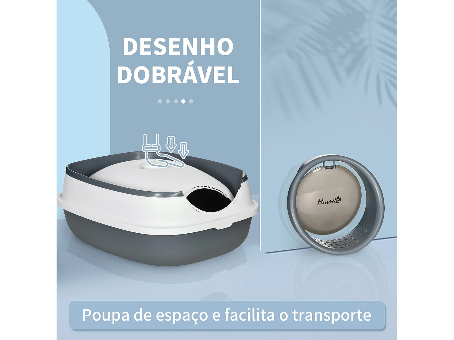 Caixa de Areia Dobrável PawHut para Gatos com Pá e Design Fechado - 52x41x38 cm em Branco e Cinza