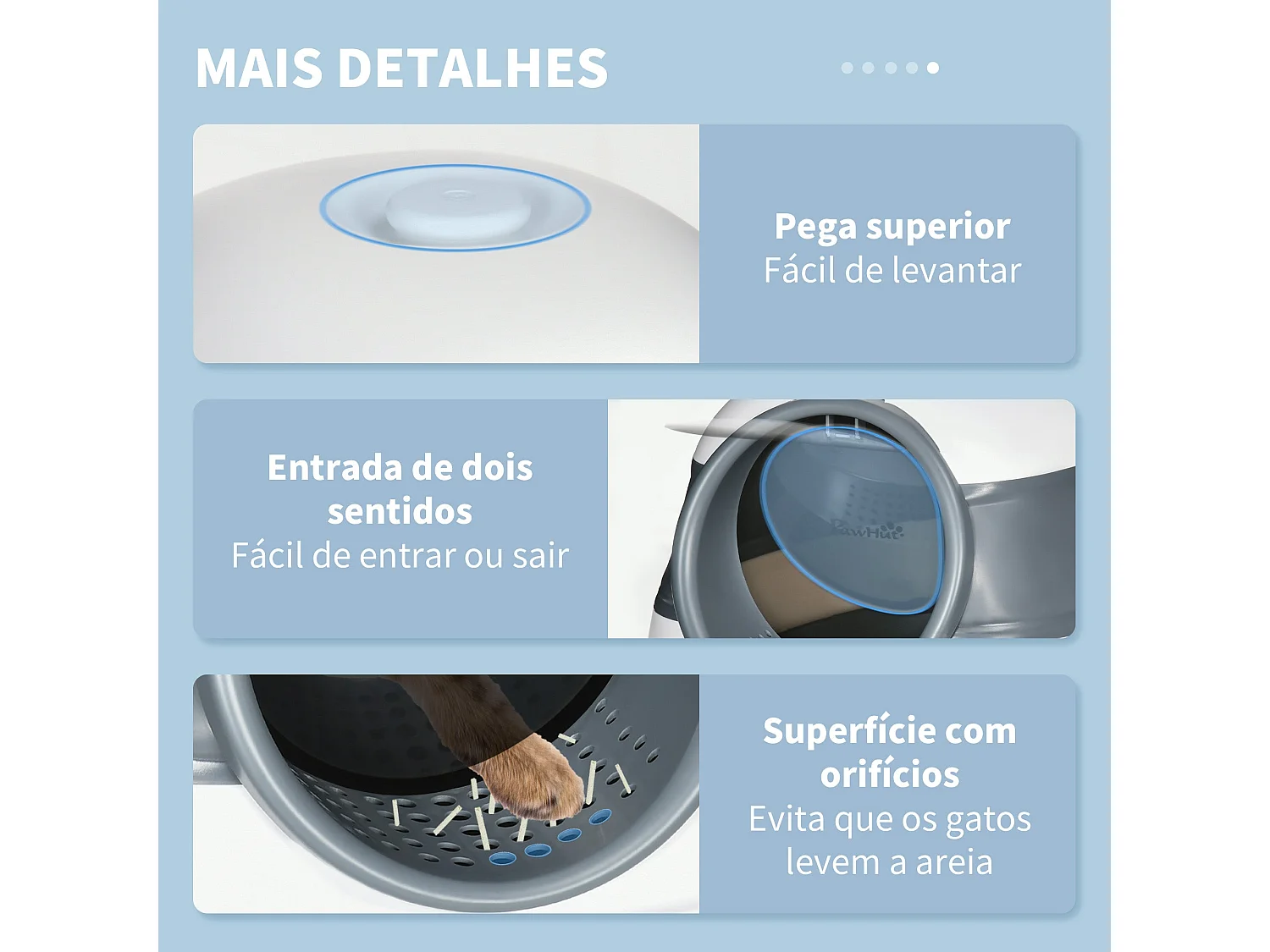 Caixa de Areia Dobrável PawHut para Gatos com Pá e Design Fechado - 52x41x38 cm em Branco e Cinza